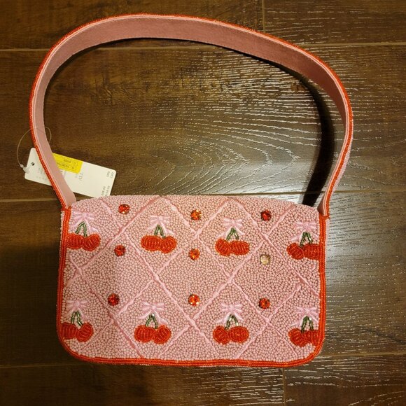 Anthropologie Fiona Beaded Bag Womens Cherry Chic Vibrant Whimsical Y2K - Picture 3 of 7